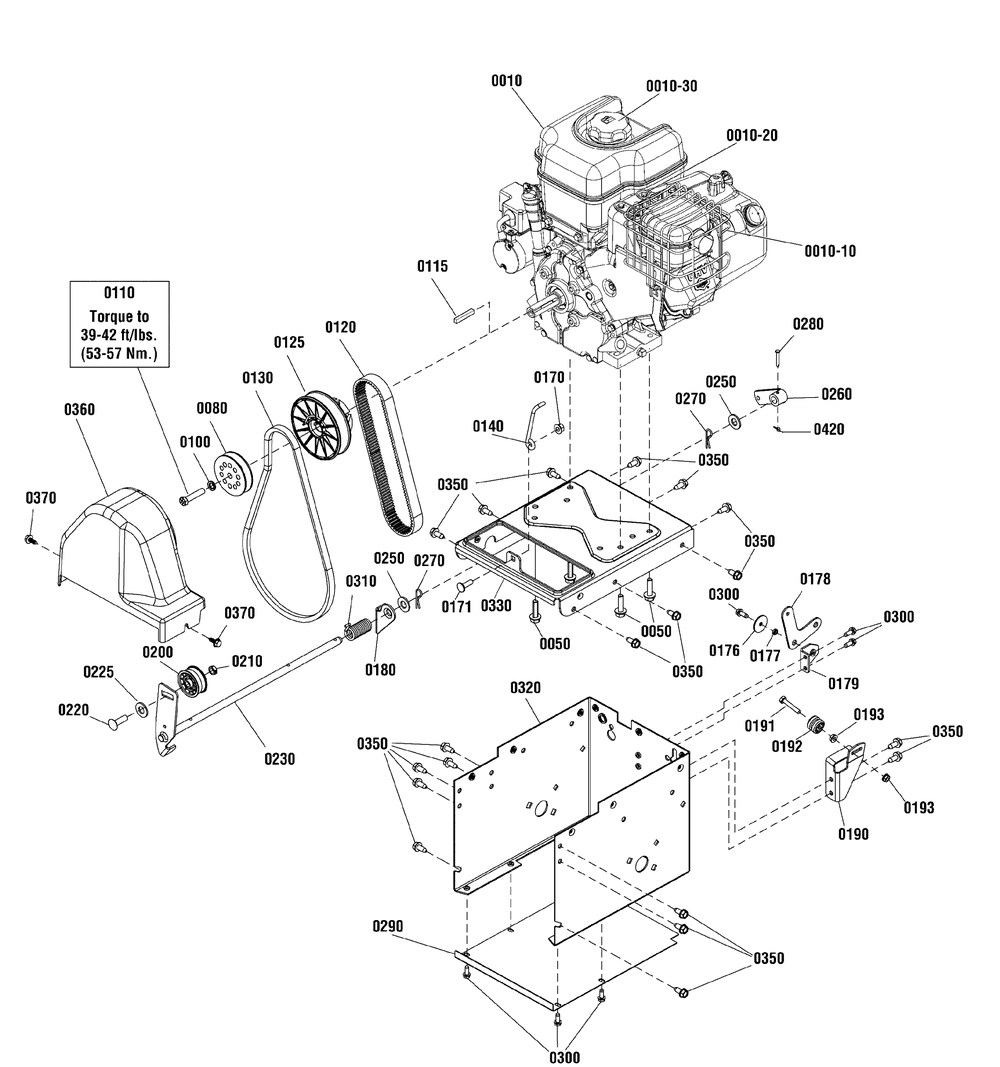 Engine And Frame Group Diagram and Parts List for 1696571-00-PAS10529ESS 2015 Briggs and Stratton Snow Blower